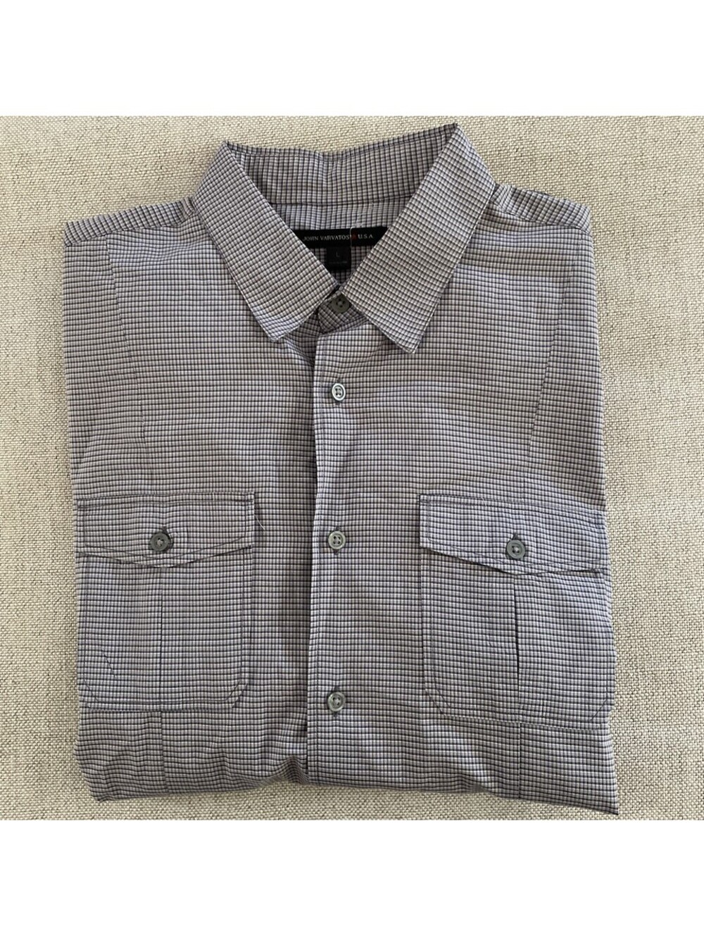 JOHN VARVATOS USA LARGE SLIM DRESS SHIRT GRAY CHECK COTTON L